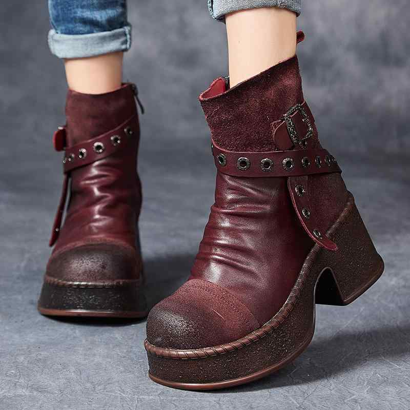 ショートブーツ レディース 本革 牛革 エンジニアブーツ 厚底 チャンキーヒール サイドジップ スタッズ..