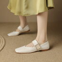 メリージェーンシューズ レディース 羊革 本革 シープスキン スクエアトゥ フラットヒール ぺたんこ 快適な履き心地 ソフトソール メタルスクエアバックル スト...