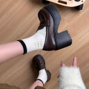 パンプス レディース 春夏 太ヒール ストーム 厚底 ローファー ラウンドトゥ フェイクレザー 黒 ブラック フレンチ オフィス 通勤 普段使い 大人 スタイル...