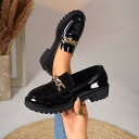 ローファー レディース スリッポン 革靴 レザーシューズ パンプス 厚底 太ヒール チャンキーヒール レトロ クラシック ブリティッシュ 学生 スクール 通勤 ...