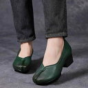 パンプス レディース ミセス ママ 本革 牛革 レザー ラウンドトゥ ミドルヒール チャンキーヒール 快適 履きやすい シンプル ローカット 通気性 滑り止め ...