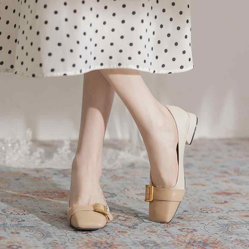 ローファー レディース フレンチシック エレガント スクエアトゥ バイカラー バックル 低ヒール 太ヒール 浅履き マイクロファイバー 普段使い 通勤 オフィス 春夏秋 アプリコット オフホワイト