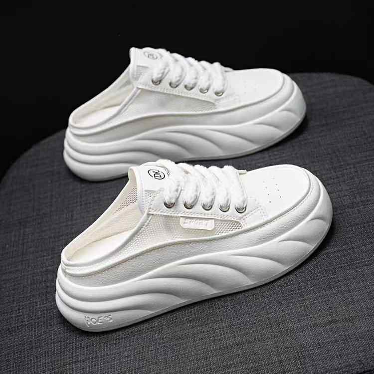 ミュール レディース クローズドトゥ 厚底 プラットフォーム 通気性 スリッポン 楽ちん 快適 外履き 普段使い お出かけ トレンド 合成皮革 ホワイト カジュアル 春夏 シューズ