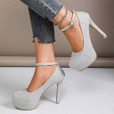 パンプス レディース ラウンドトゥ スクエアバックル 細身ハイヒール PUレザー 韓国系 普段使い オフィス フォーマル パーティー シルバー ブラック 春夏(...