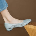 パンプス レディース フレンチスタイル シンプル 浅口 スリッポン ラウンドトゥ ミドルチャンキーヒール パンチング 通気性 ソフトレザー風 PUレザー 春夏 ...