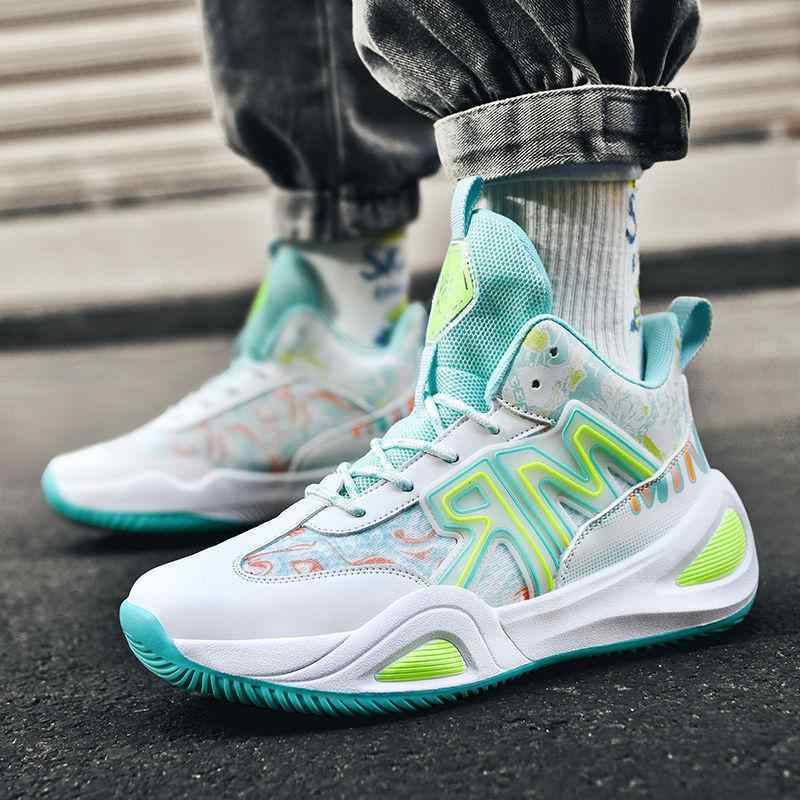 バスケットボールシューズ ジュニア 子供用 ハイカット 練習 試合 運動靴 ランニング メッシュ 通気性 軽量 配色デザイン 大きいサイズ 男女兼用 白 青 ベージュ