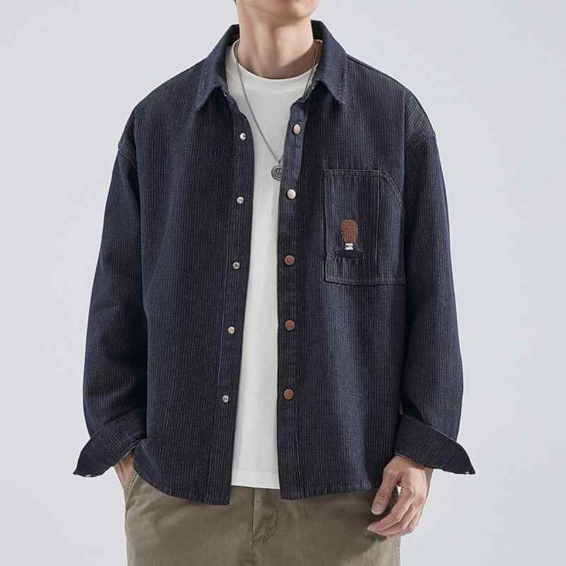 シャツ メンズ 長袖 ウォッシュ加工 刺繍 デニムシャツ アメカジ レトロ ストリート ゆったり ルーズフ..