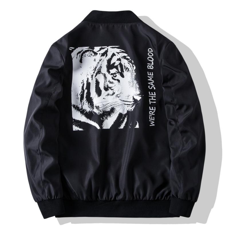 ジャケット メンズ 男性用 虎柄 タイガーヘッドプリント 大きいサイズ ビッグサイズ ゆったり 襟付き ジップアップ 長袖 ポリエステル サイドポケット カジュアル 普段使い デイリーユース ストリート 春秋 ブラック