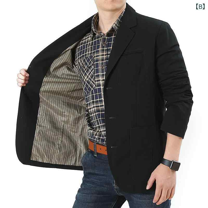 ジャケット メンズ 春夏 レトロ ビジネス カジュアル 男性用 無地 ゆったり リラックスフィット オフィス フォーマル 通勤 普段使い コットン ウォッシャブル 長袖 ブラック カーキ