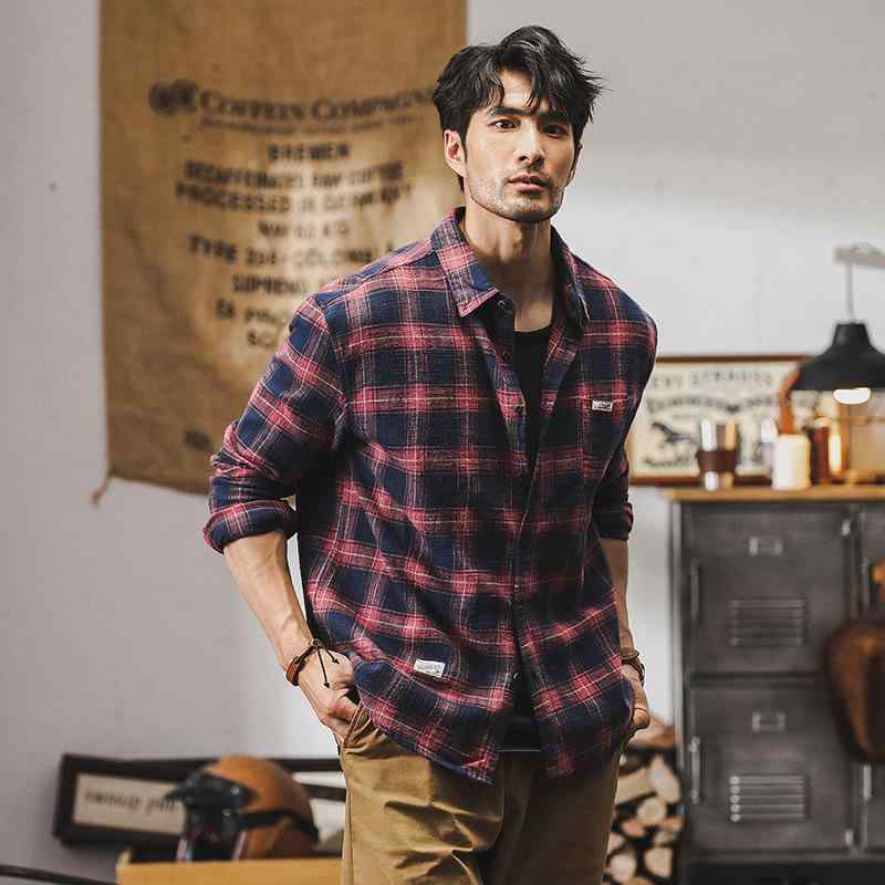 シャツジャケット メンズ アメカジ ヘビーウェイト 厚手 チェック柄 長袖 レトロ 古着風 スタンドカラー コットン イージーケア 形態安定 ルーズフィット ビッグシルエット 春秋 アウター 普段使い アウトドア