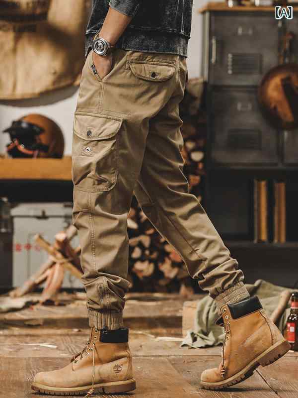 カーゴパンツ メンズ 男性用 アメカジ アメリカンヴィンテージ ワークパンツ 裾絞り テーパード ジップアップ マルチポケット コットン ストレッチ アウトドア タクティカル ミリタリー 普段使い ストリート カジュアル 春秋 イージーケア ボトムス