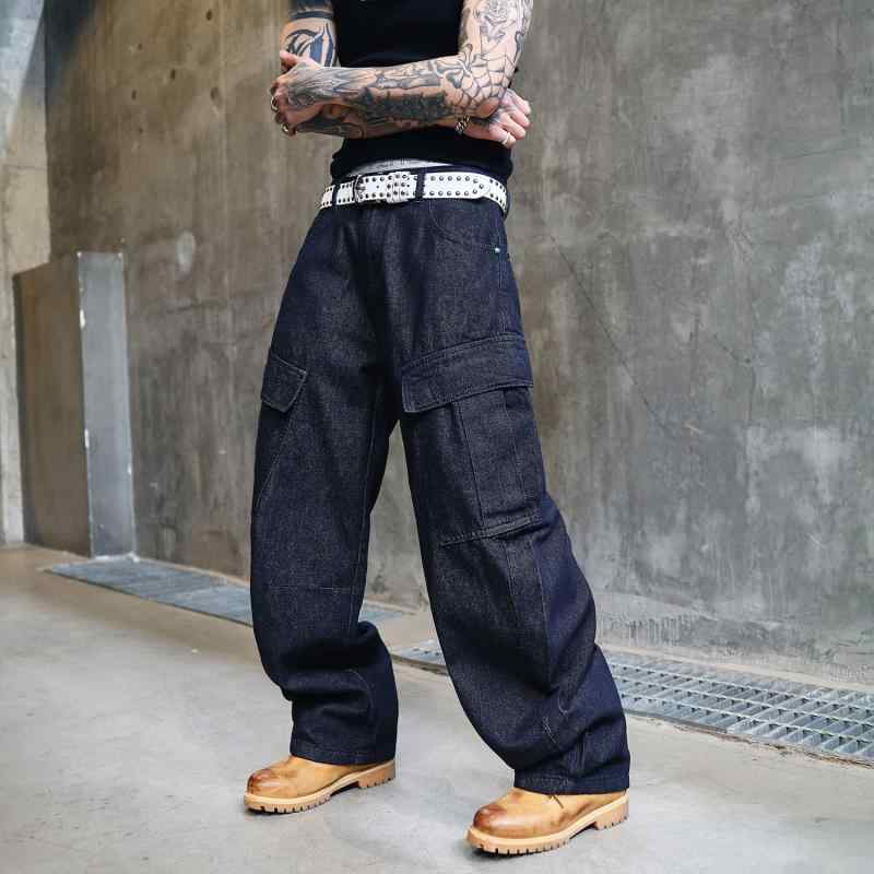 デニムパンツ メンズ ゆったり ストレート ボトムス レトロ トレンド ファッション カジュアル 普段使い 薄手 伸縮性 春夏 綿 ポリエステル ダークブルー