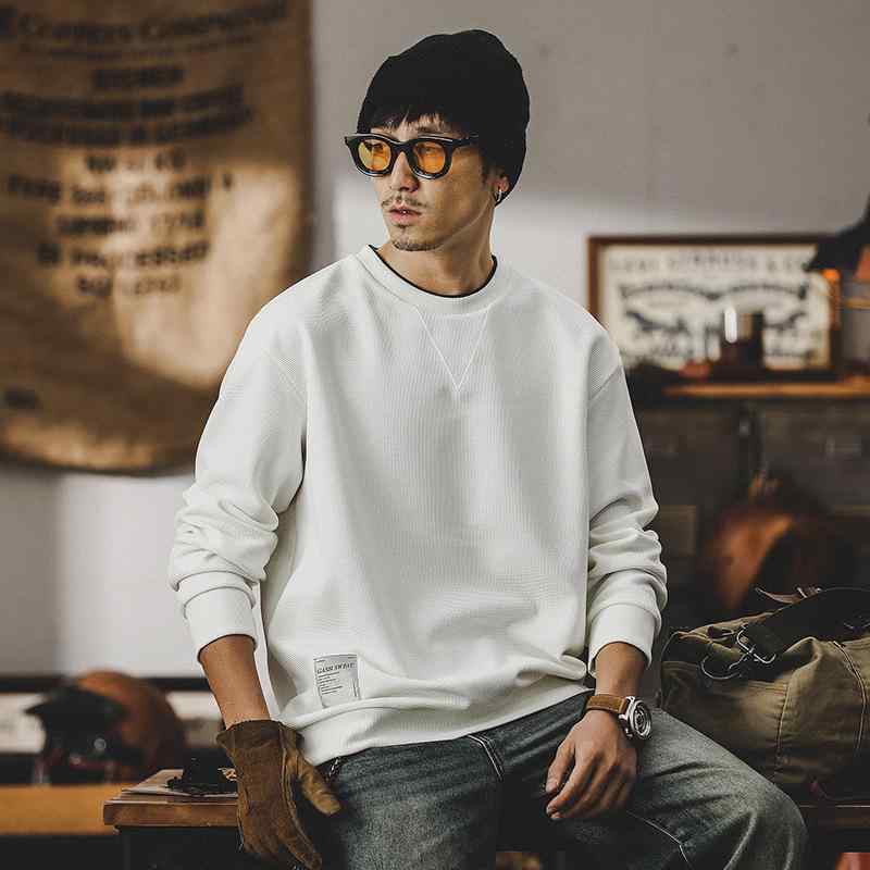 トップス メンズ フェイクレイヤード 長袖 ワッフル生地 ヘビーウェイト スウェット トレーナー Tシャツ ゆったり ビッグシルエット クルーネック コーマ綿 抗菌 普段使い カジュアル 春秋 ホワイト ブラック ダークグレー