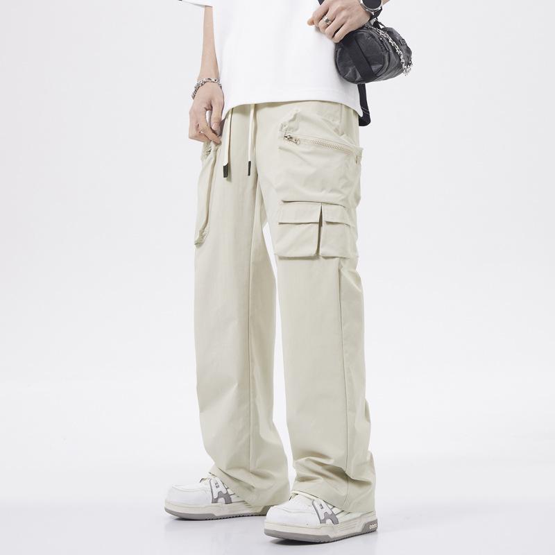 カーゴパンツ 男女兼用 ワイド ルーズ ストレート 多ポケット アメカジ ストリート カジュアル ロング丈 ポリエステル 薄手 春秋冬