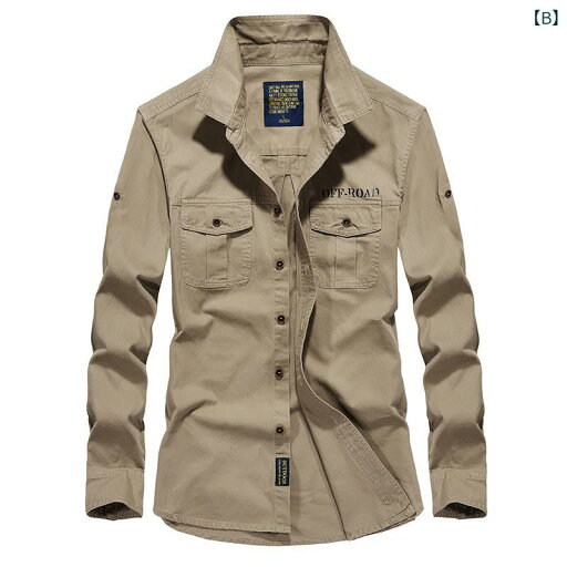 シャツ メンズ 長袖 綿100% 無地 ミリタリー風 秋 カジュアル 普段使い イージーケア ノンアイロン 大きいサイズ レギュラーフィット 中高年 大人 ネイビー カーキ ミリタリーグリーン