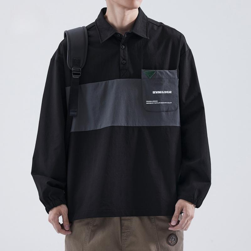 シャツ メンズ ポロ襟 長袖 ゆったり オーバーサイズ レトロ ヴィンテージ カジュアル アウトドア キャンプ タウンユース 普段使い アウター ナイロン ポリウレタン ストレッチ 耐久性 ウォッシャブル 速乾 春秋