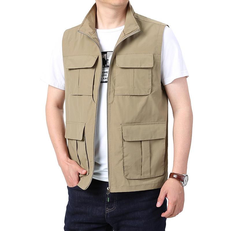 ベスト メンズ 多機能ポケット 多収納 ゆったり ジップアップ スタンドカラー ポリエステル 無地 しわになりにくい カジュアル アウトドア 釣り 登山 レジャー カメラマン ワークベスト 普段使い 春秋