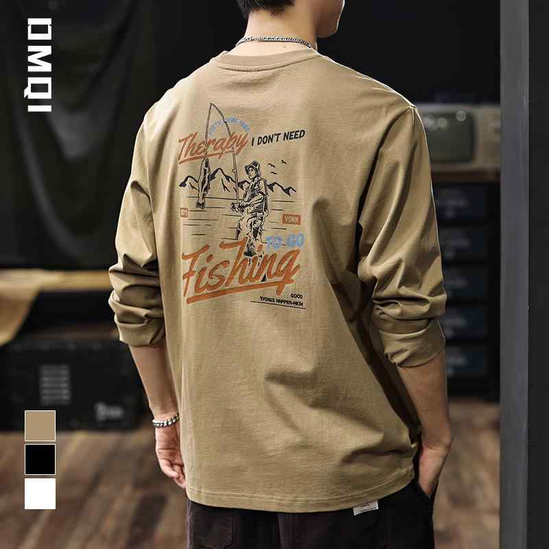 Tシャツ メンズ 男性用 ヘビーウェイト 厚手 秋冬 アメカジ レトロ ヴィンテージ クルーネック 長袖 ゆったり オーバーサイズ ビッグシルエット コットン 綿 抗菌 ロゴプリント 普段使い トップス カットソー スウェット