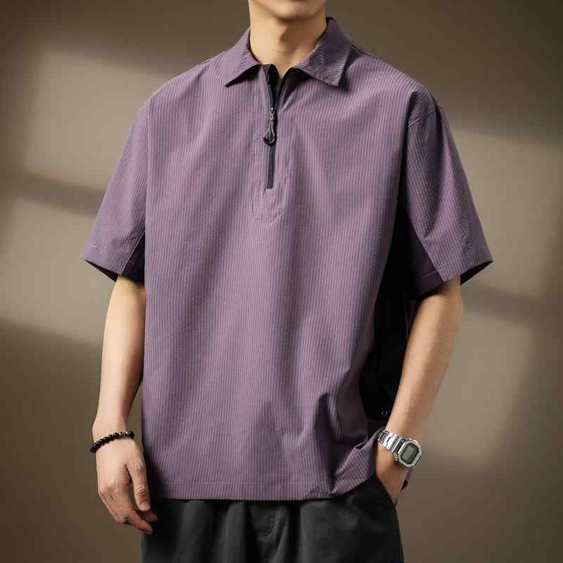 ポロシャツ メンズ 男性用 トップス 高級感 軽量 薄手 吸湿速乾 透気性 アウトドア スポーツ トレーニングウェア 練習着 普段使い デイリーユース アメリカンスタイル トレンド カジュアル 半袖 ゆったり 春夏 パープル