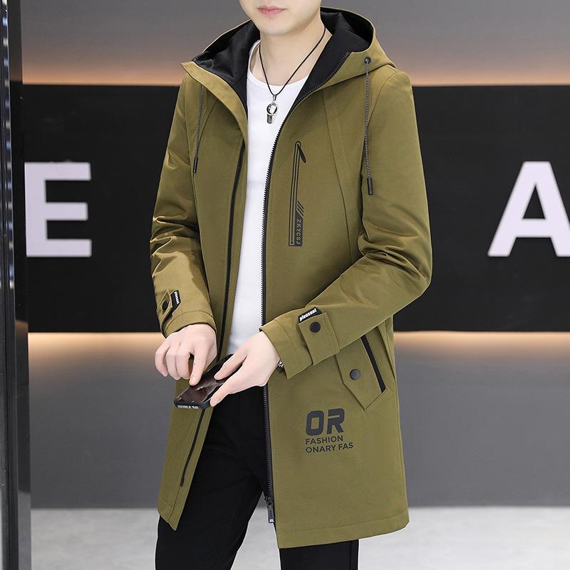 コート メンズ 春秋 ミドル丈 フード付き プリント ジップアップ スプリングコート レギュラーフィット カジュアル ブリティッシュスタイル おしゃれ ポリエステル 大人アウター 普段使い