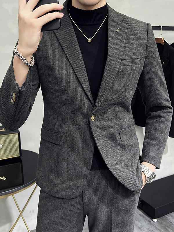 スーツ メンズ 男性用 秋冬 厚手 ウール調 メルトン調 チェック柄 グレンチェック スリムフィット 細身 ビジネス ビジネスカジュアル セットアップ ツーピース 大人カジュアル 普段使い ノッチドラペル ブラック グレー ブラウン