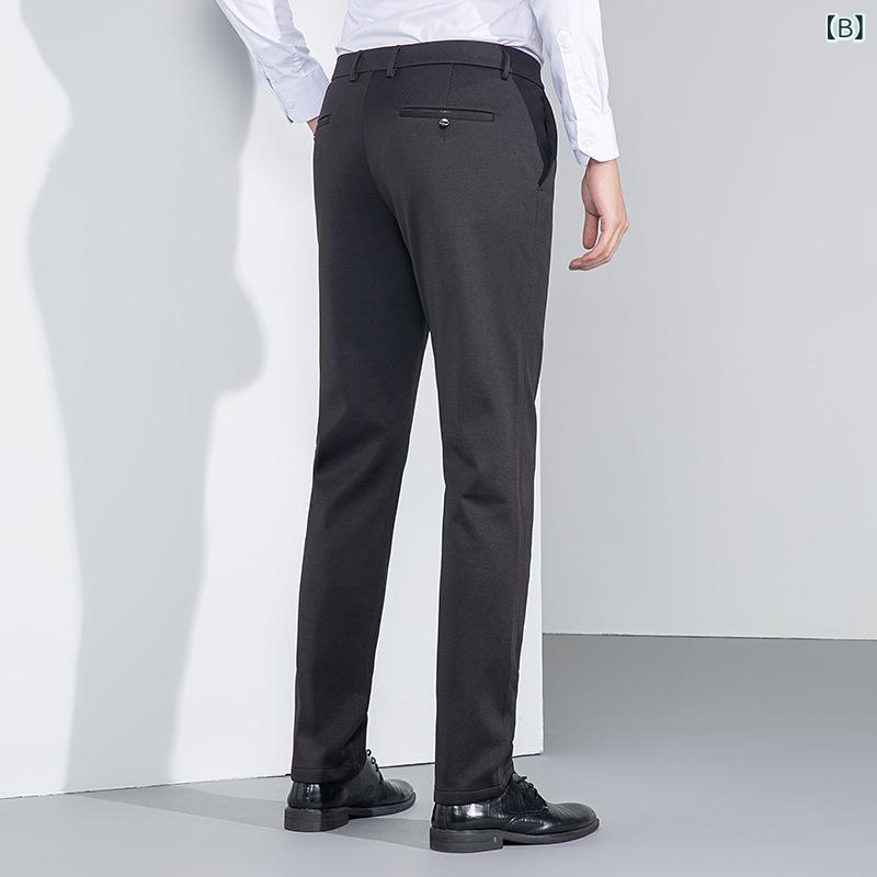 カジュアルパンツ メンズ 秋冬 ビジネス スラックス 大人 無地 シンプル ミドルウエスト ストレート 高伸縮 ストレッチ 防シワ イージーケア ノンアイロン ポリエステル 厚手 通気性 吸湿速乾 グレー ブラック ネイビー