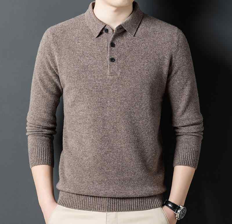 ニット メンズ 男性用 ミドル世代 大人向け 純カシミヤ プルオーバー ポロ襟 厚手 ゆったり 防寒 保温 暖かい 高級感 ビジネス カジュアル 秋冬