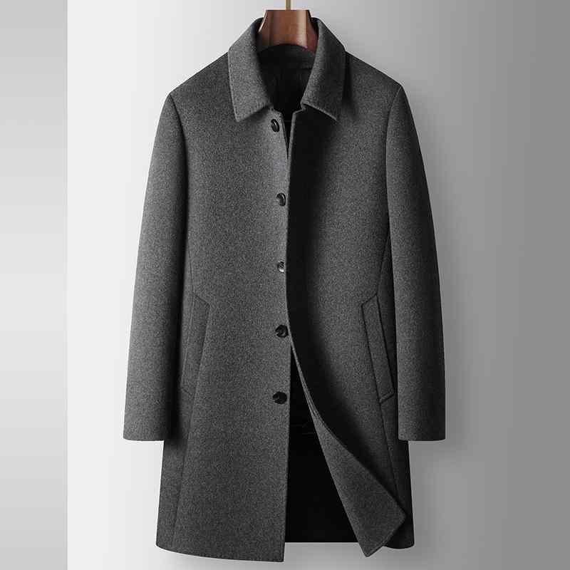 コート メンズ 男性用 秋冬 冬 ウール メルトン 羊毛 厚手 防寒 暖かい 取り外し可能 ラビットファー ライナー ミドル丈 テーラードカラー ビジネス 通勤 オフィス カジュアル アウター 紳士服