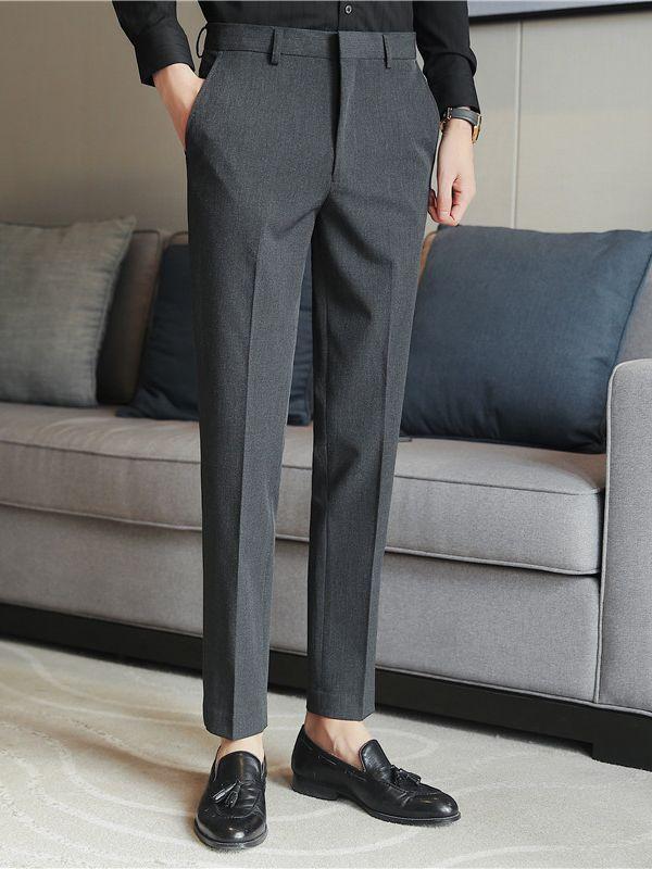 パンツ メンズ 男性用 スリム テーパード ロングパンツ ストレッチ ドレープ感 無地 ポリエステル混紡 ビジネスカジュアル きれいめ 普段使い オフィス 着回し ブラック グレー系