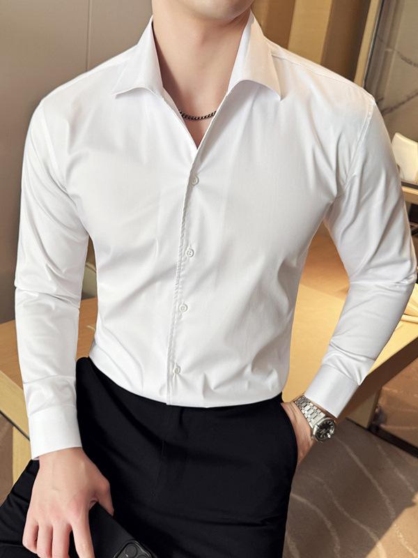 シャツ メンズ Vネック 長袖 開襟 無地 スリムフィット 大人カジュアル きれいめ クール ブリティッシュ トップス ポリエステル混紡 高品質 春夏 ブラック ホワイト 普段使い(4)