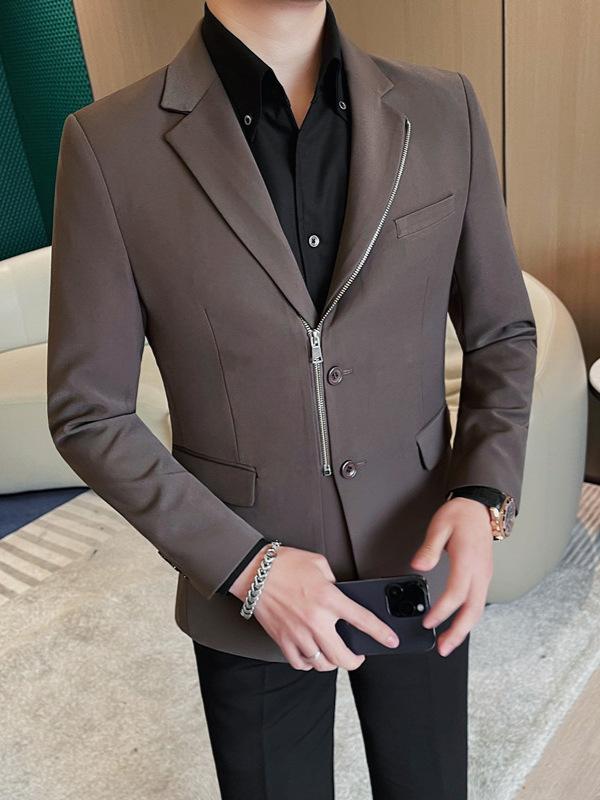 ジャケット メンズ ジップアップ 春 カジュアル スリムフィット ポリエステル素材 ナイトシーン パーティー 個性的 クール モード系 おしゃれ ブラック ブラウン