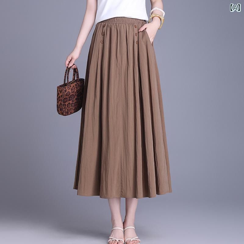 スカート レディース プリーツ フレアスカート ウエストゴム ドレープ感 ロング丈 体型カバー 着痩せ おしゃれ エレガント 上品 カジュアル 通勤スタイル 春夏 ポリエステル