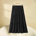 スカート レディース ドット柄 プリーツスカート ティアードスカート ウエストゴム 落ち感 ロング丈 ミモレ丈 春夏 体型カバー おしゃれ きれいめ オフィス 通勤 普段使い エレガント ブラック ホワイト