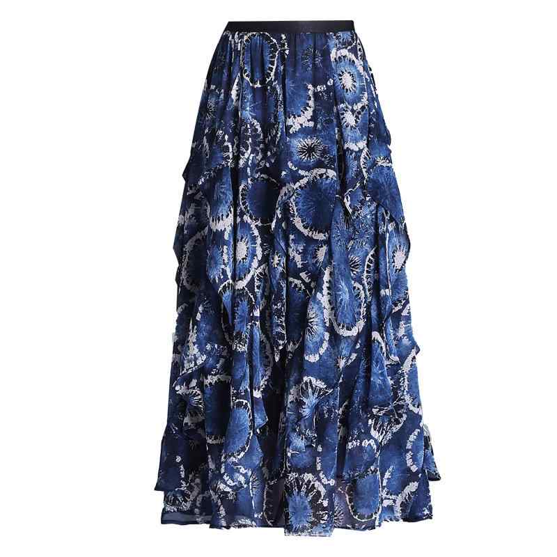 スカート 春夏 花柄 シフォン素材 軽やか 落ち感 ポリエステル ロング丈 ハイウエスト 着痩せ フリルデザイン 上品 エレガント 通勤 オフィス Aラインフレア