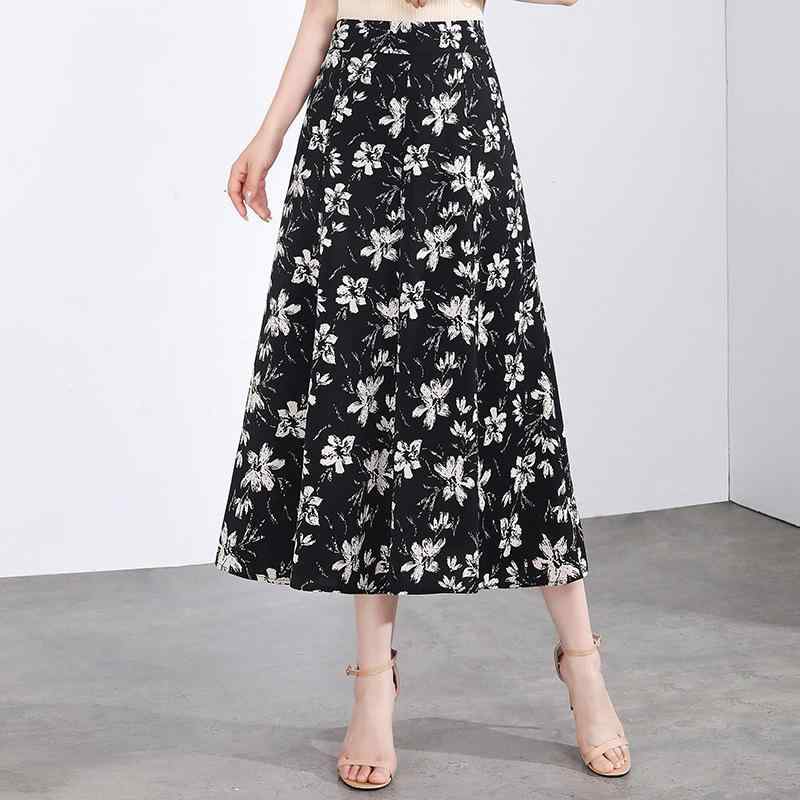 レディース ロングスカート Aライン フレア ハイウエスト シフォン ポリエステル プリント柄 切り替え ドレープ感 落ち感 体型カバー 細見え 通勤 オフィス ビジネス エレガント 上品 きれいめ 春夏 ブラック ベージュ