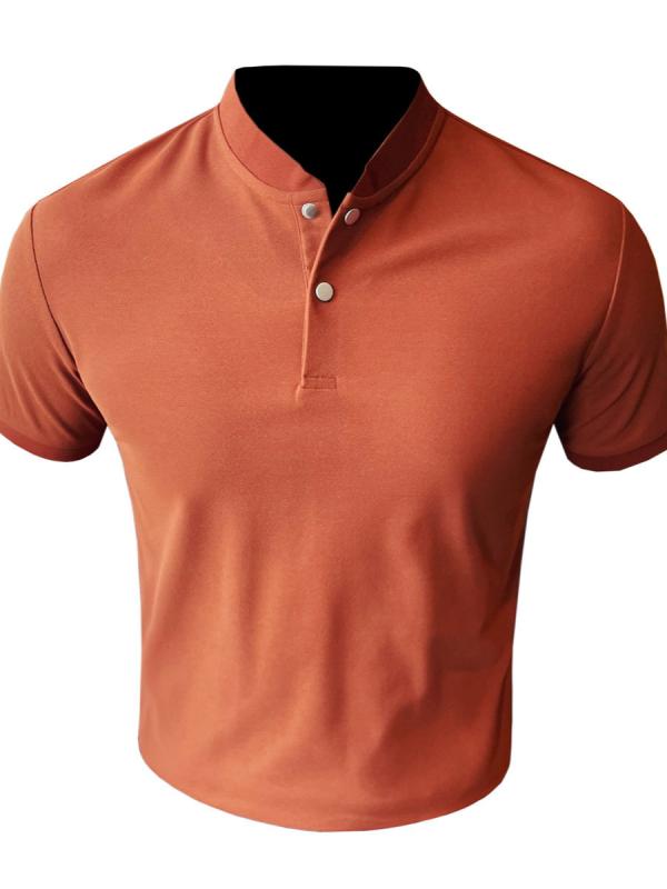 ポロシャツ メンズ 男性用 春夏 新チャイナスタイル 立ち襟 スタンドカラー 半袖 スリムフィット 細身 無地 シンプル ベーシック 韓国風 ポリエステル 高弾性 ストレッチ 大人カジュアル 普段使い