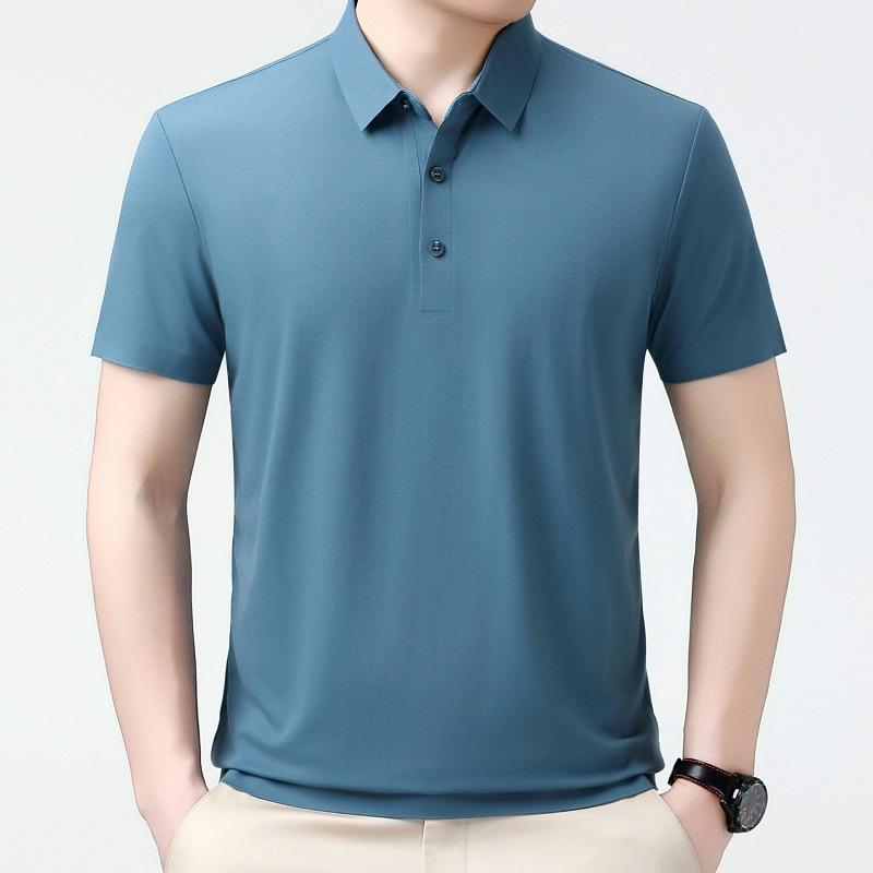 ポロシャツ メンズ 男性用 シルク 絹 高級感 薄手 軽量 吸湿速乾 通気性 シンプル 無地 ミドルエイジ カジュアル 普段使い 春夏