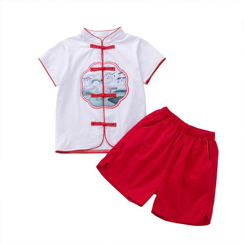 校服 キッズ 男の子 女の子 男女兼用 漢服 民族衣装 中国風 セットアップ 上下セット 半袖 ショートパンツ ワンピース 小学生 幼稚園 園服 春夏 接触冷感...