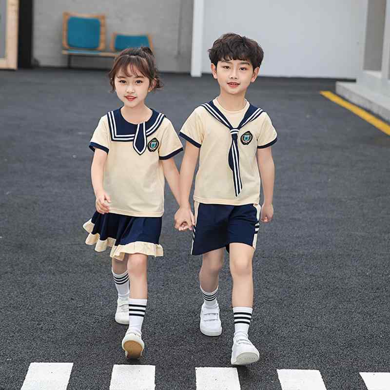 スクールユニフォーム キッズ 小学生 幼稚園 男の子 女の子 男女兼用 セーラーカラー 半袖 ショートパンツ 上下セット 2点セット 綿 コットン 通学 スポー...