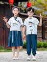 子供服 キッズ 男の子 女の子 ジュニア 漢服 唐装 中国風 古風 民族衣装 半袖トップス ロングパンツ 上下セット セットアップ ポリエステル ストレッチ素材...