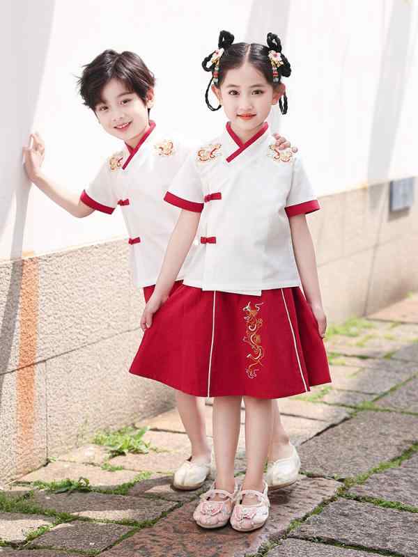 キッズ 男の子 女の子 セットアップ 半袖 ショートパンツ 漢服 中国風 民族衣装 小学生 幼稚園 スクールユニフォーム 制服 園服 発表会 衣装 チーム服 綿...