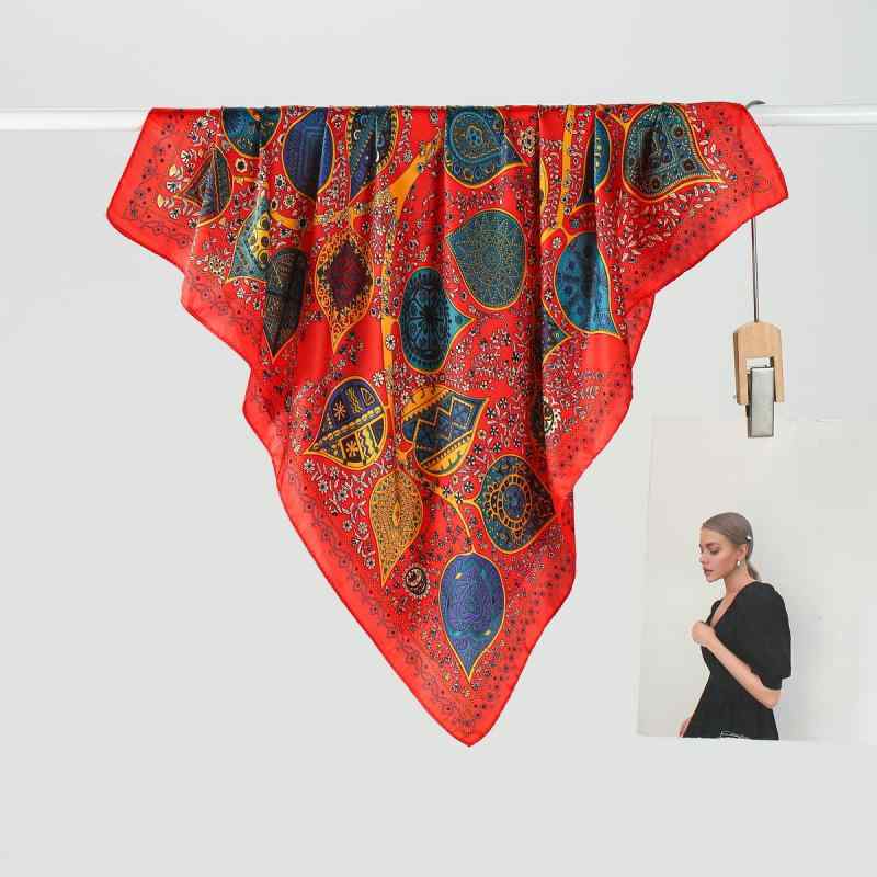 スカーフ レディース レトロ フレンチスタイル スクエア ネック UVカット 日焼け防止 夏 ポリエステル リーフ柄 プリント オフィス 通勤 普段使い 高級感