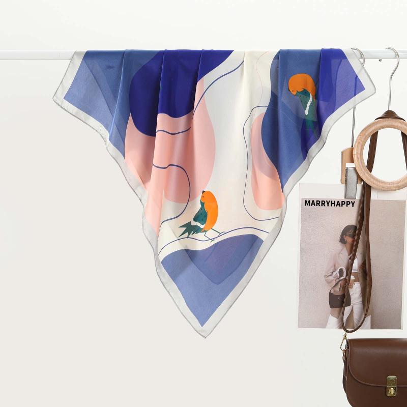 スカーフ レディース ミニスカーフ 小判スカーフ かわいい 上品 エレガント カラフル小鳥柄 総柄プリント ポリエステル オフィス ビジネス 通勤 普段使い 韓国ファッション 春夏