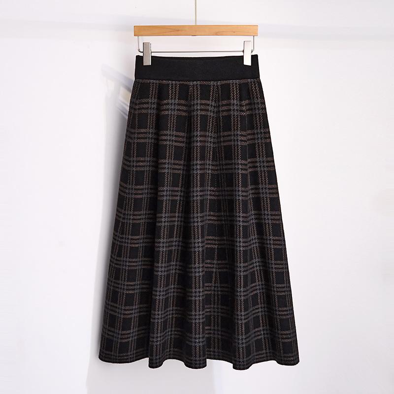 ロングスカート レディース 秋冬 ウエストゴム プリーツ チェック柄 落ち感 着痩せ 切り替えデザイン ポリエステル素材 Aライン フレア 通勤 オフィス きれいめカジュアル グレー系 ブラウン系