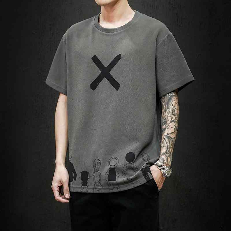 Tシャツ メンズ 半袖 トップス カットソー ゆったり オーバーサイズ ビッグシルエット プリント 韓国風 韓流ファッション トレンド 大きいサイズ ビッグサイズ 綿混紡 夏 カジュアル クルーネック 白 グレー 黒 ライトカーキ