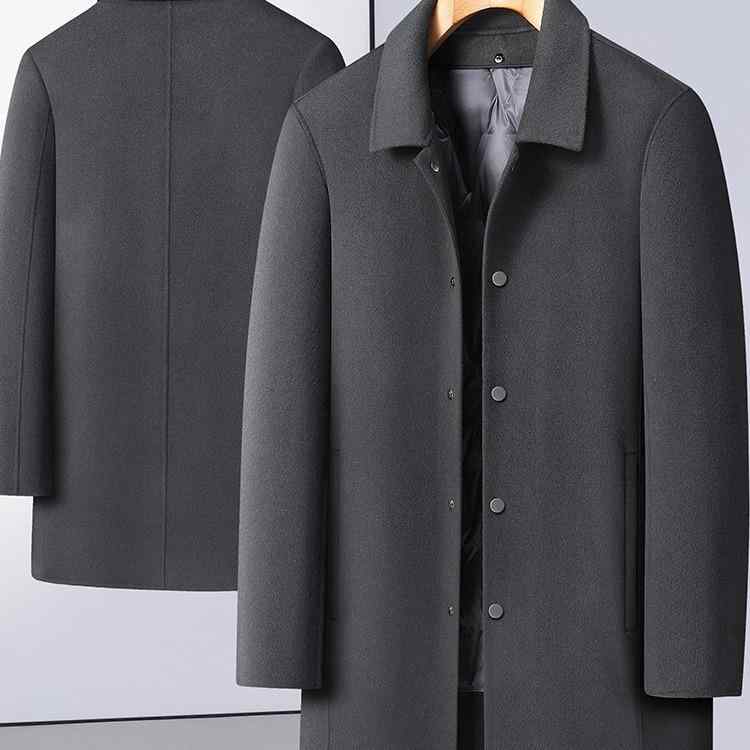 コート メンズ 男性用 大きいサイズ ビッグサイズ ゆったり ルーズフィット カシミヤブレンド ウール混 ダウン裏地 シングルブレスト 襟付き 厚手 防寒 保温 ビジネス 通勤 カジュアル アウター 秋冬