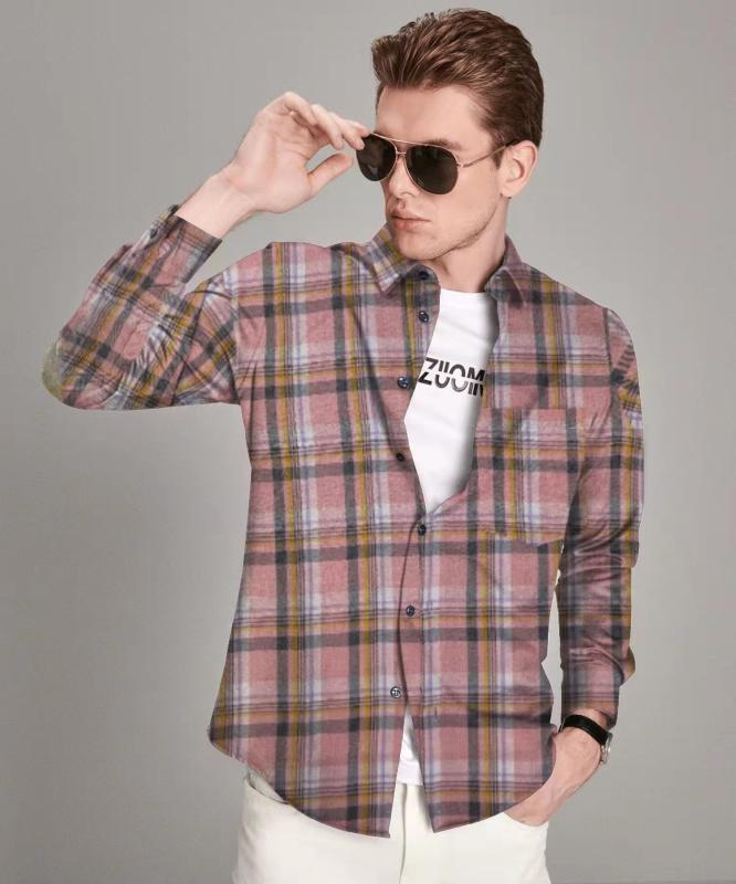 シャツ メンズ 男性用 格子柄 春秋 長袖 襟付き ポケット付き 綿混 ポリエステル混 シンプル トレンド カジュアル ルーズフィット ビッグシルエット 普段使い 通勤用