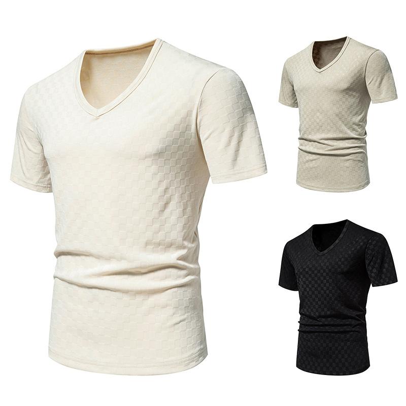 Tシャツ メンズ 男性用 半袖 Vネック ゆったり ルーズフィット 光沢感 きらきら 綿 コットン 抗菌加工 パーティー ステージ イベント カジュアル おしゃれ シンプル ベーシック オフホワイト ブラック カーキ 春夏