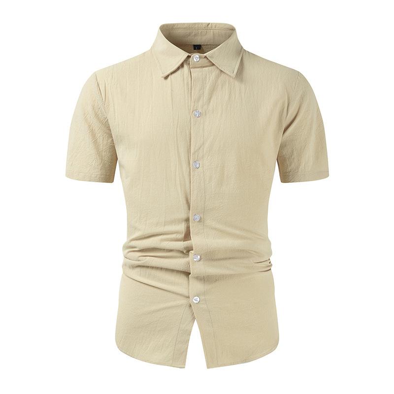 シャツ メンズ 春夏 半袖 リネン 麻 綿混紡 無地 襟付き ゆったり ルーズフィット カジュアル トップス 普段使い サマーシャツ 通気性 涼しい 薄手 リラックスウェア