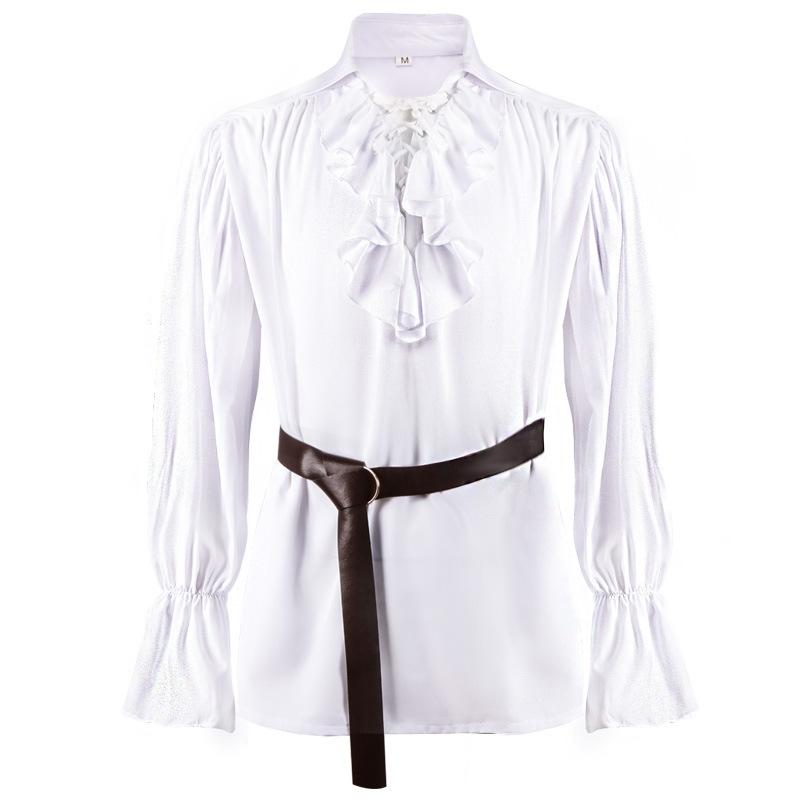 メンズ トップス ブラウス 中世風 ゴシック ヴィンテージ レースアップ パフスリーブ フリル 伸縮性 ポリエステル ハロウィン 仮装 舞台衣装 イベント 西洋風